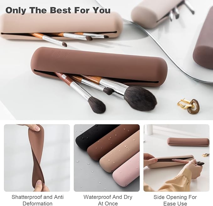 BEZOX Silicone Makeup Brush Case Organizer Case Travel Makeup Brush Holder Trendy Makeup Tool Organizer - Brown - NewNest Australia