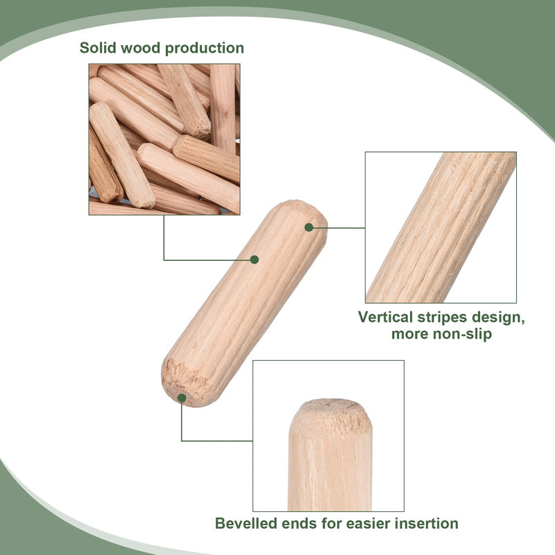 uxcell 60 Pcs Wooden Dowel Pins 8x30mm(0.31x1.18) Fluted Beveled Ends Wood Dowel Pegs Dried Hardwood for Woodworking Furniture Shelf