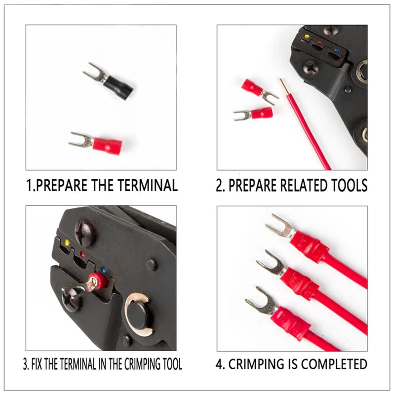 200 Pcs 22-16 AWG #8 Black & Red Insulated Fork Spade Wire Connector U Type Electrical Crimp Terminals (100 Pcs Red +100 Pcs Black) 200 PCS - 22-16 AWG(#8)