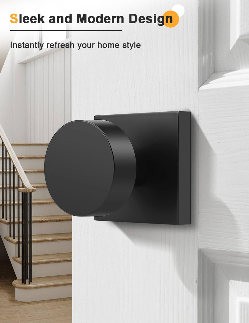 Gobrico Matte Black Passage Door Knobs with Square Rosette(2 Pack), Heavy Duty Closet Door Handles Without Lock, Door Knob Sets for Hallways Passage (Without Locking) 2