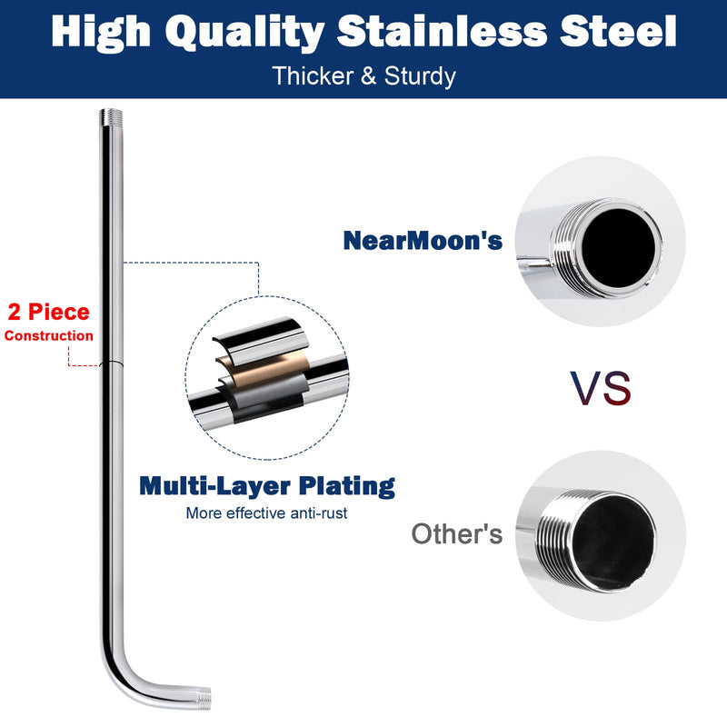 NearMoon Shower Arm, Extra Fixed Arm with Flange, Stainless Steel Wall-Mounted ShowerHead Arm (20 Inch, Chrome Finish) 20 Inch