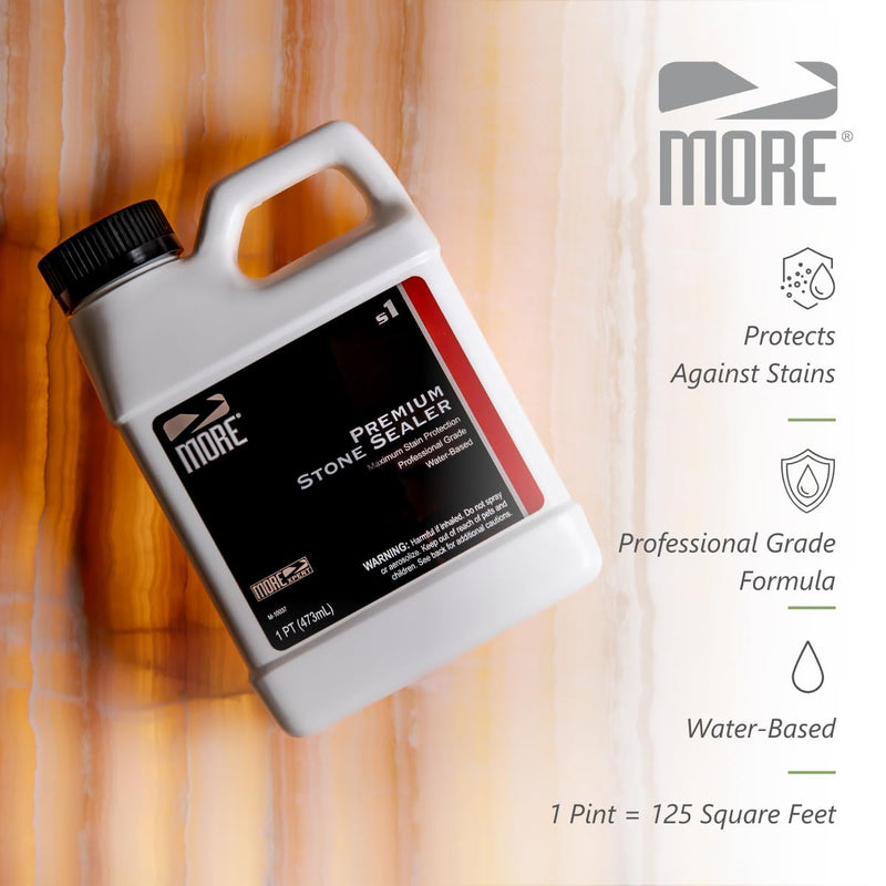 More Premium Stone Sealer - Water-Based Protectant - Granite, Marble, Concrete & Grout Sealer - for Indoor & Outdoor Use - Protects Against Oil, Water-Based Stains - Unscented - (16oz) Pint
