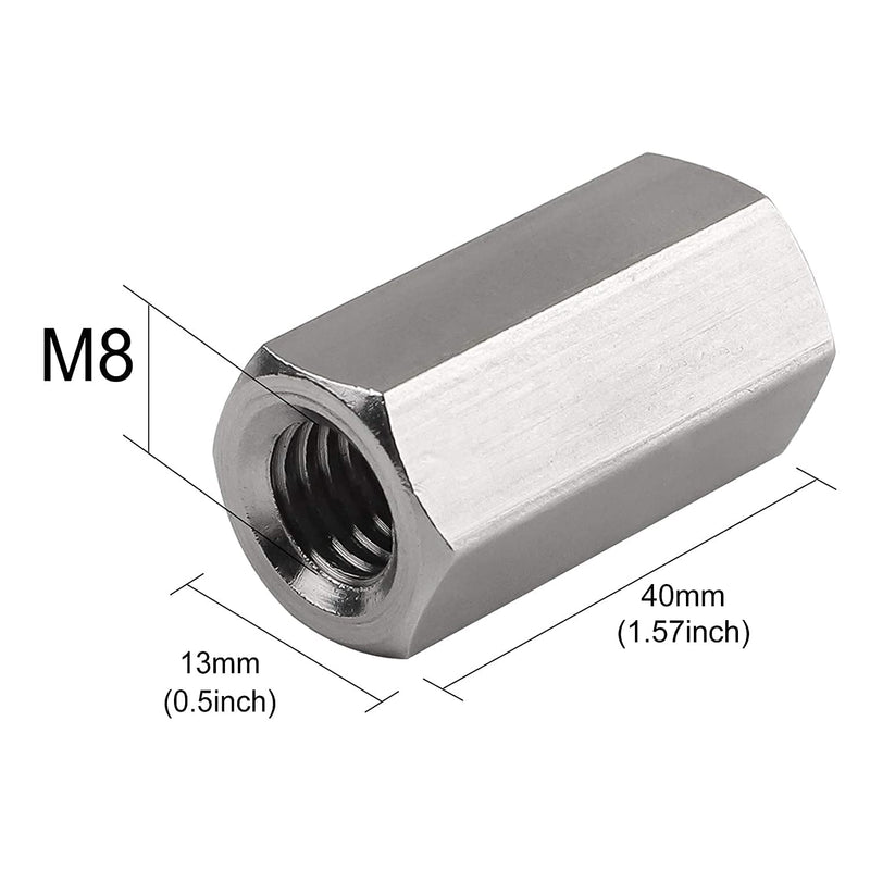 Pack of 6 M8 X 1.25-Pitch 40 mm Length Metric Hex Coupling Nut 304 Stainless Steel Rod Coupling Nuts