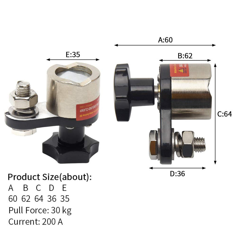 Welding Clamps, 200A Magnetic Welding Ground Clamp, 9255-1060 Switchable On/Off Controlled Rare Grounding Magnet Connector