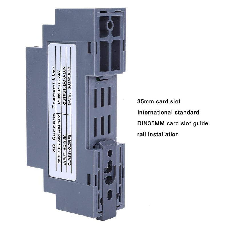 AC Current Transducer, AC 0-5A to DC DC0-10V Output Din-Rail 35mm ABS Shell, DC 24V Powered AC Current Sensor for Signal Transmitter
