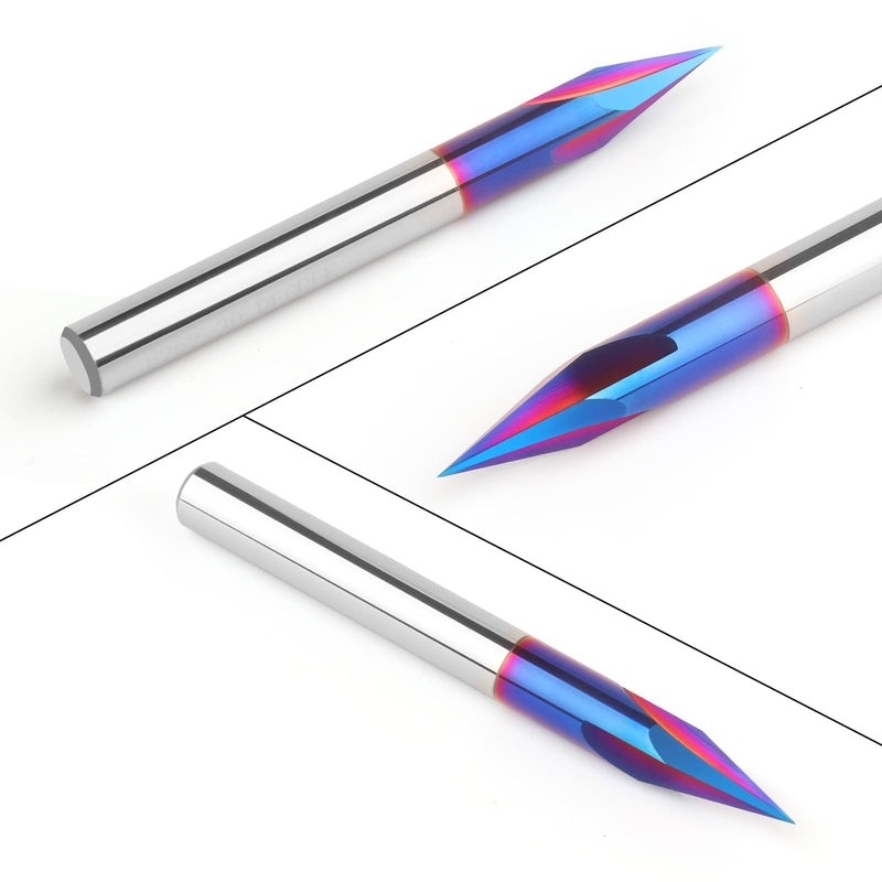 30 Degree V Bit 1/4" Shank, Carbide CNC Chamfer End Mill, 3-Flute V Groove Router Bit with Blue Nano Coating for Wood CNC Engraving Carving(Extra Long) 30 Degree- Extra Long