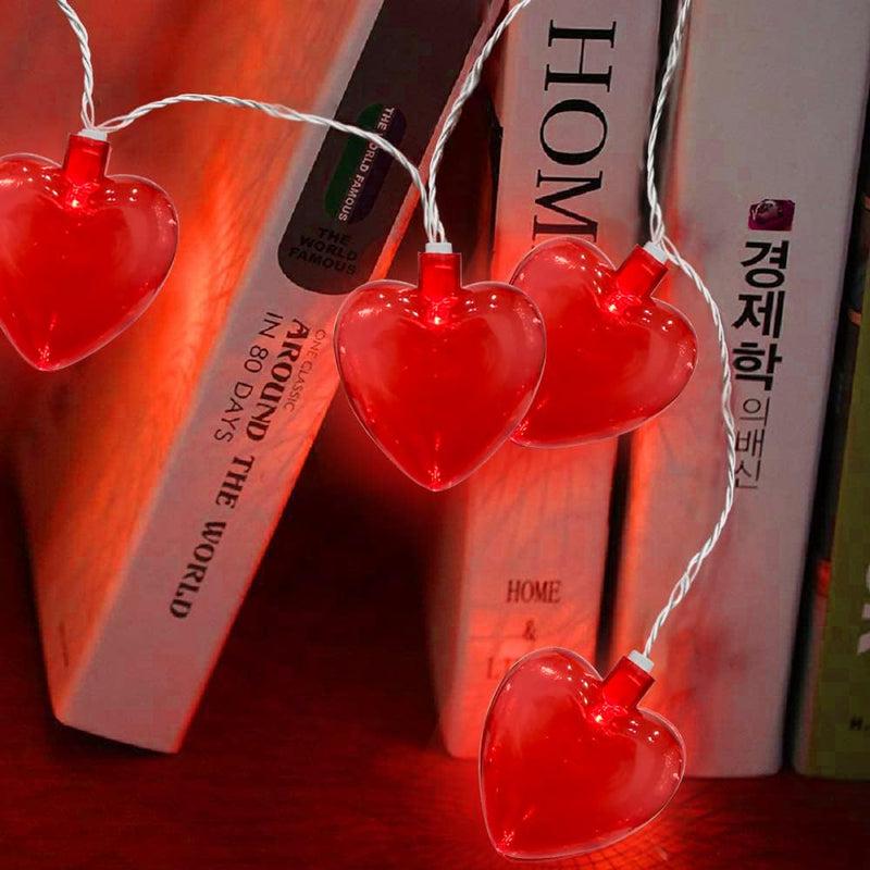 Red Heart String Lights, 8.5Ft Outdoor Valentine's Day Decorations Lights with 10 Red Glitter Heart Lights, Hanging Valentines Heart Fairy Lights for Window Wedding Birthday Anniversary Party Holiday Glitter Red Heart