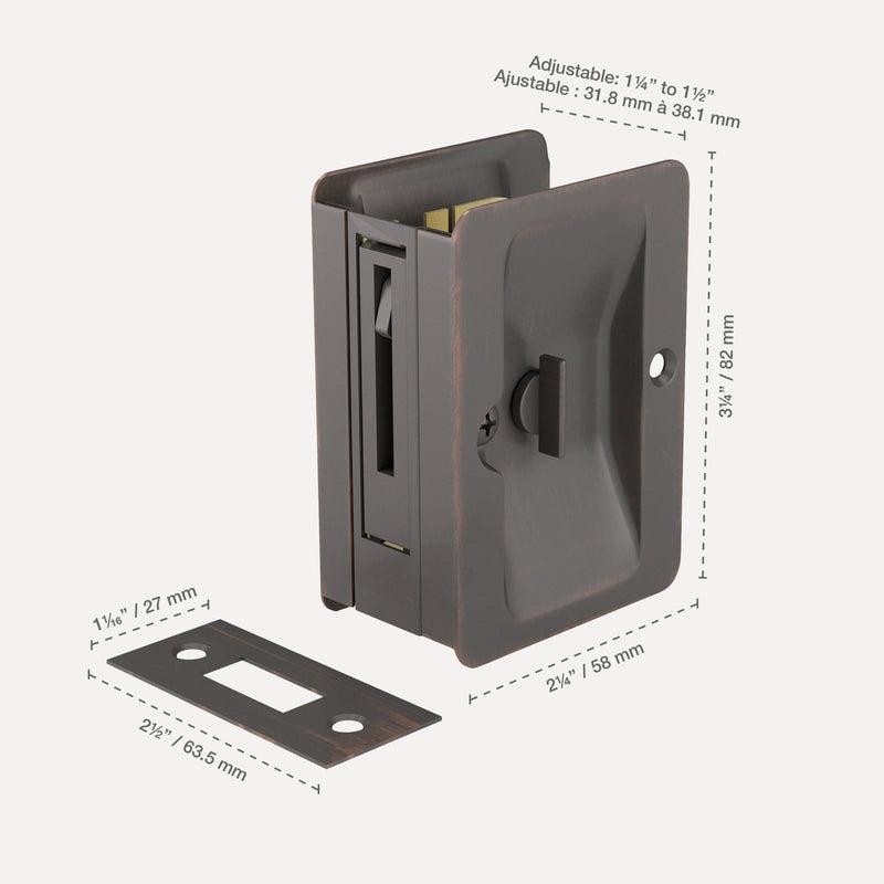 Richelieu Hardware 1701ORBPSBC Onward Pocket Door Pull, Privacy Lock, 3 1/4 in (82 mm), Rectangular, Oil-Rubbed Bronze