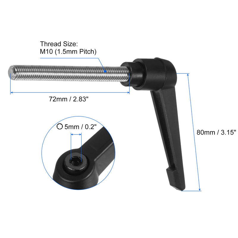 uxcell 2pcs Clamping Lever Handles, M10 x 72mm 304 Stainless Steel Threaded Male Stud, Adjustable Handles Locking Quick Release Ratchet Push Button Bolt Knobs, Black