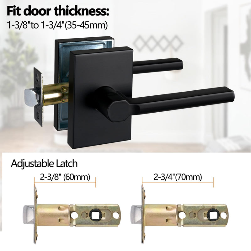 NEWBANG Long Plate Hall and Closet Lever Handle Lock in Matte Black Finish-Heavy Duty Handle in Silver for Passage Door，MDC894-DB-PS-2P 2 Pack HALL & CLOSET