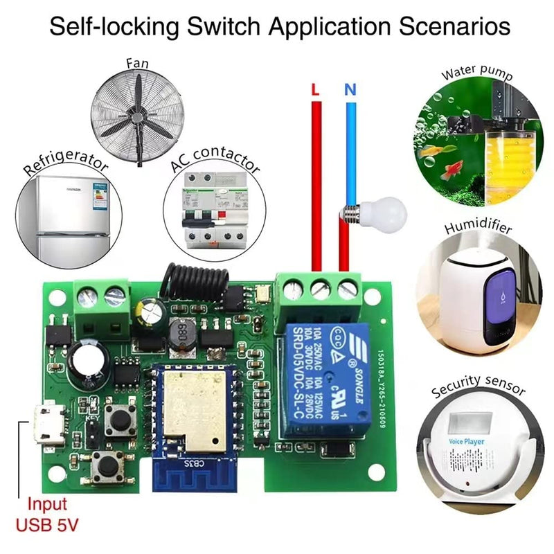 Tuya Smart Life WiFi Momentary Inching Relay Self-Locking Switch Module,DC 7-32V/USB 5V WiFi RF Bluetooth Relay,DIY Smart Home,Compatible with Alexa Goolge Home(1CH Smart Life)