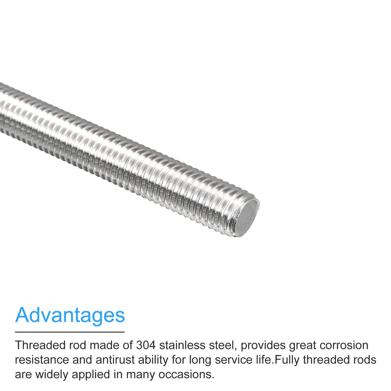 MECCANIXITY Fully Threaded Rod M12 x 400mm 1.75mm Thread Pitch 304 Stainless Steel Right Hand Threaded Rods Bar Studs