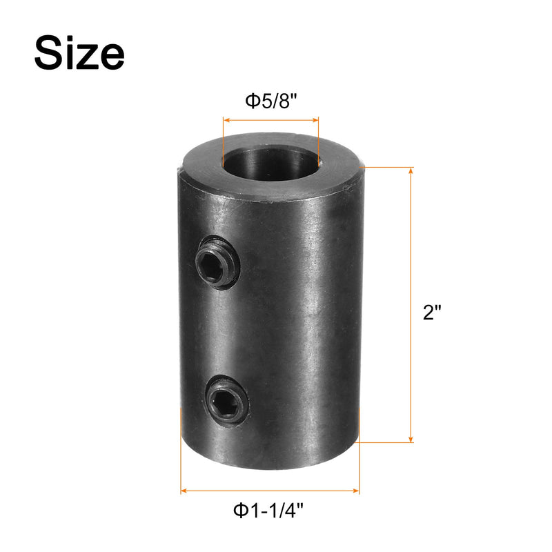 uxcell Shaft Coupling 5/8" Bore, 1-1/4" OD, 2" Length, Black Oxide Plated Steel Rigid Coupling, Motor Wheel Coupler, (2 Set Screws)