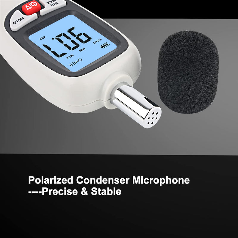 Decibel Meter, Portable SPL Meter (Sound Pressure Level Meter), Digital Noise Meter 30-130dB(A) db Meter, Noise Volume Measuring Instrument, Sound Monitoring Tester (Battery Included) Gray