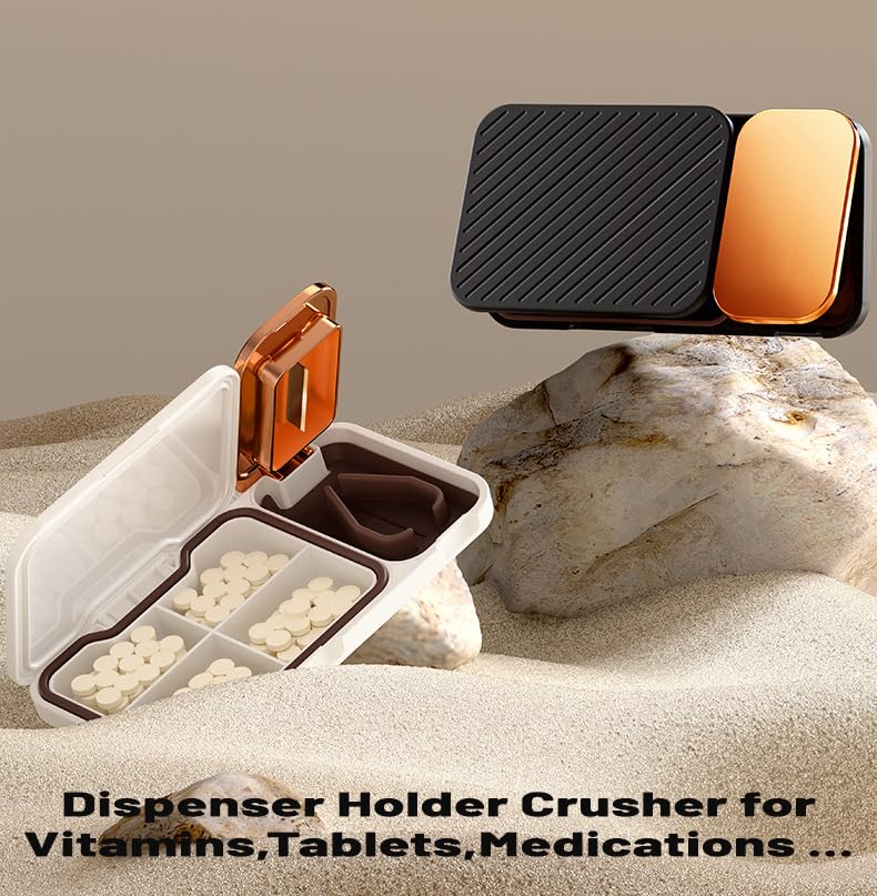 MURRI&MURRDI Pill Organizer with Pill Splitter Cutter, 4 Compartments Small Portable Medicine Case for Purse Pocket, Pill Vitamin Dispenser Holder, White D White 4 Cells