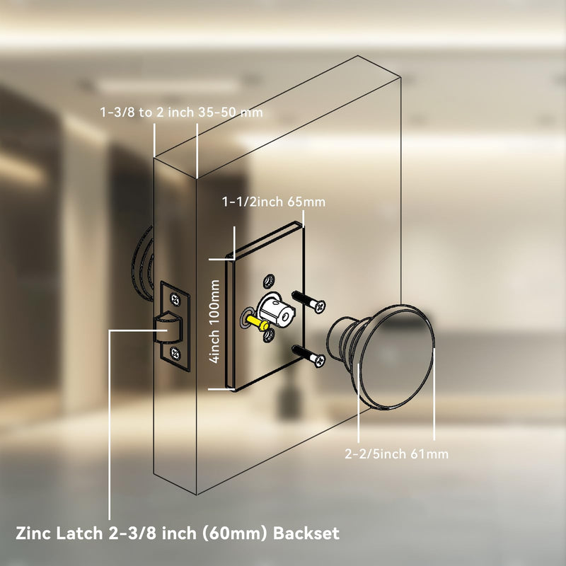 NCL White Door Knob, Matt Black Porcelain Door Knobs Interior, Rectangle Door Levers for Bedroom and Bathroom, Privacy Door Handles with Lock Matte Black Rectangle Rose with White Knob