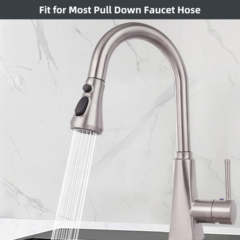 Hibbent Pull Down Spray Head for Kitchen Faucet, 3-Function Sink Spray Nozzle with 15 Adapters, Faucet Head Replacement Compatible with Moen, American Standard, Delta, Kohler Faucets, Brushed Nickel 2.5 Gallon Per Minute