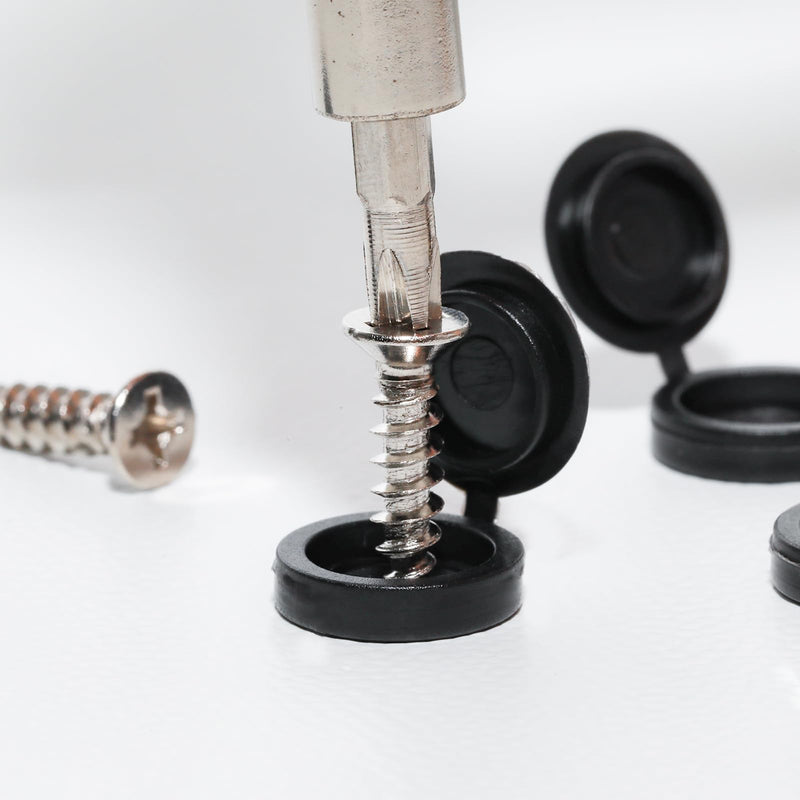 100 Pieces Black Screw Covers Caps,Plastic Hinged Screw Cover Caps,Fold Screw Snap Covers Washer Flip Tops for Decorative and Protective Use(Small) 5mm