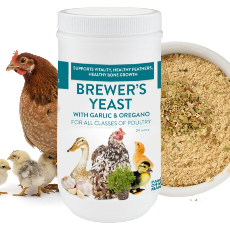 Brewer's Yeast for Ducks & Chickens with Garlic & Dried Oregano (24 Ounce) | Niacin for Ducks, Chicks, and Adult Chickens | Chicken Probiotic & Amino Acids| Pampered Chicken Mama (24 Ounce) 24 ounce