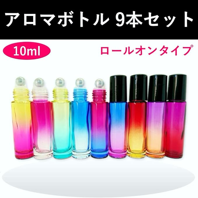 Aroma Bottles, 0.3 fl oz (10 ml), Set of 9, Colorful Roll-on, Glass, Aroma Bottles, Steel Ball Bottles, Aroma Oil Bottles (Roll On) - NewNest Australia