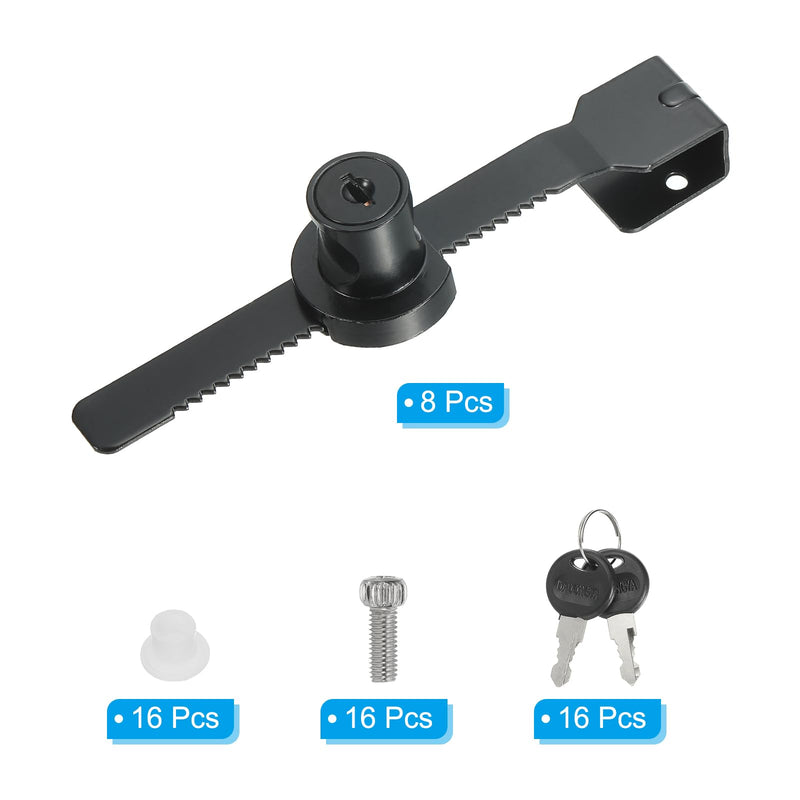 PATIKIL Sliding Glass Cabinet Lock, 8Pcs Keyed Alike Showcase Lock Chrome Finish Ratchet Lock No Drill Glass Door Lock for 5-10mm Glass Door, Black
