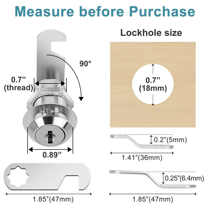 Cabinet Cam Lock Keyed Alike, 1-1/8'' (Length) Cylinder Fits on 7/8'' Max Panel Thickness, Secure File Drawer Mailbox RV Storage Replacement Set, Chrome-Finish Zinc Alloy (1-1/8 Inch 2Pcs) 1-1/8 Inch 2Pcs