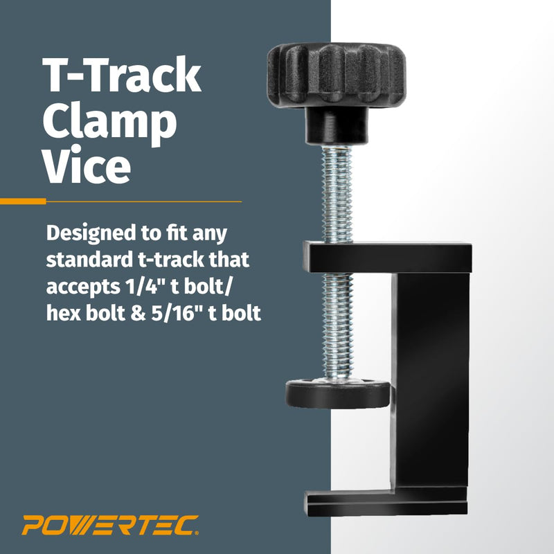 POWERTEC T Track Clamp - Accepts 1/4" & 5/16" T Bolts, Hold Down Clamp for Track Saw Guide Rail, 4PK (71439-P2)