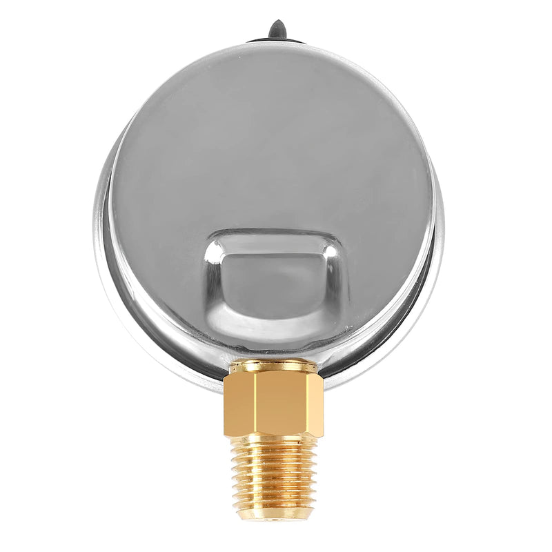 Glycerin Filled Vacuum Pressure Gauge, 2-1/2" Clear dial,1/4" NPT Bottom Connection, Stainless Steel Case, Brass Movement, Dual Scales -30HG/30PSI （-30HG/30PSI） Lower Mount