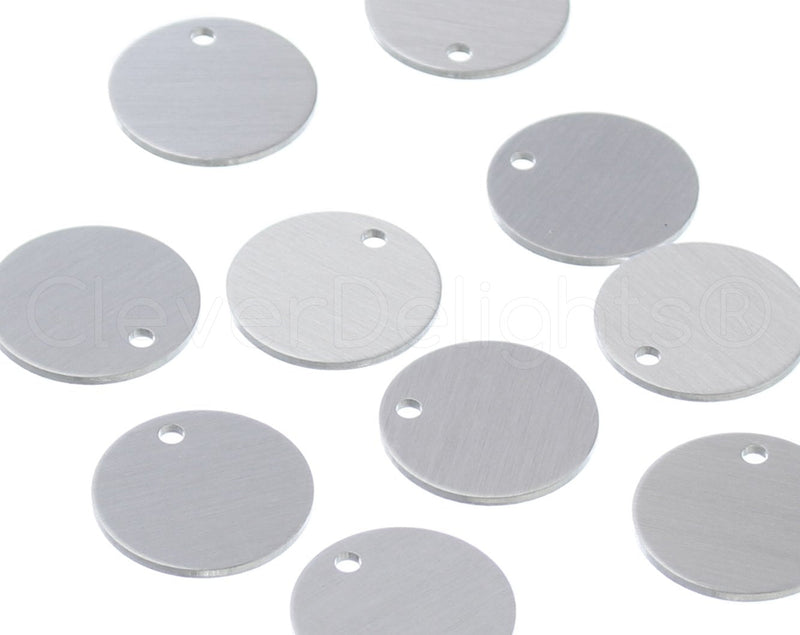 CleverDelights 1 Inch Round Stamping Blanks - 100 Pack - 14GA (.064") Aluminum Discs - 3mm Hole - 1" Circle Disc Valve Tags Crafts Etching 1.0 Inch - 3mm Hole - 0.064" Thick