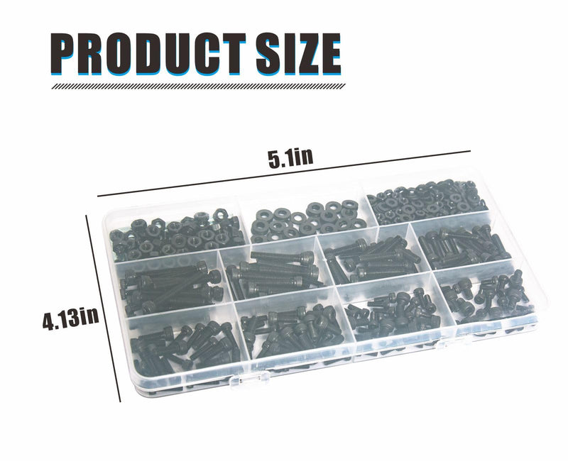 527 Pcs M4 M3 Metric Screws Assortment Kit, Machine Screw Assortment, Nuts and Bolts Assortment 12.9 Grade High Strength Carbon Steel Black 16 Sizes 6mm 8mm 10mm 12mm 16mm 20mm 25mm 30mm
