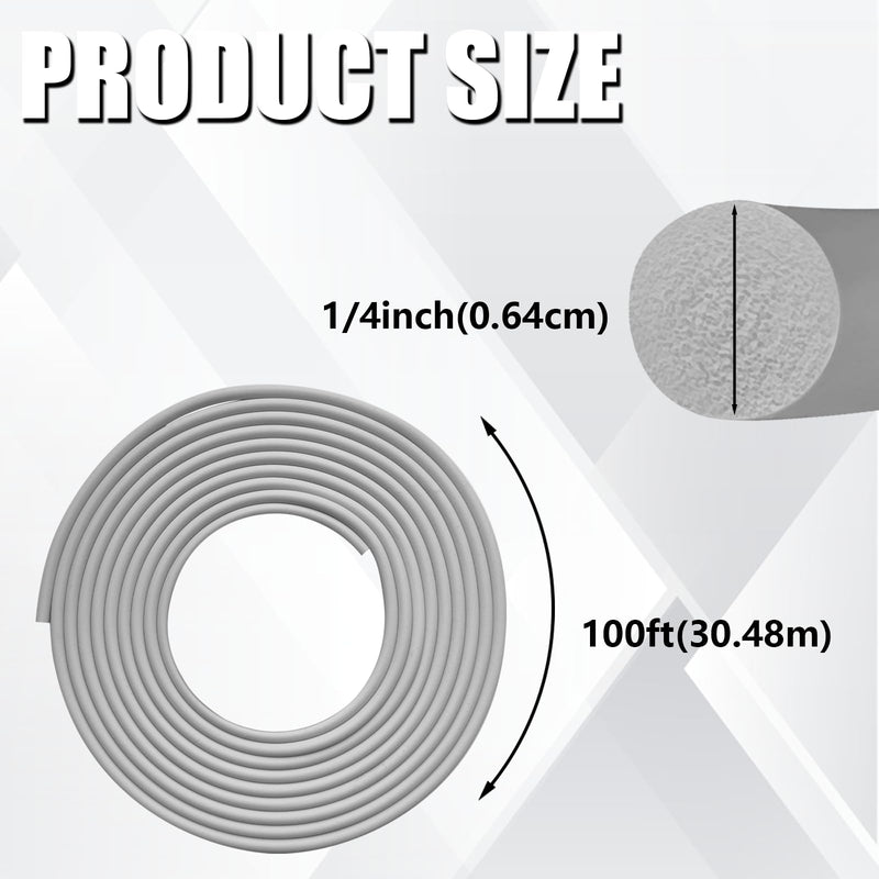 Backer Rod 1/4 Inch, EPDM Rubber Foam Caulk Saver 100' Grey Weather Strip Seal for Concrete Joints, Wall Cracks, Driveway and Joint Fillers. Grey-100'
