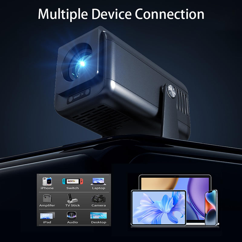 Mini Projector with Wifi 6 and Bluetooth 5.3, Portable Projector with 600 ANSI Lumens/ 5W Speaker/150“ Screen/Auto Keystone, 4K Movie Proyector for Outdoor Use, Home Cinema Smart Projector with APPS