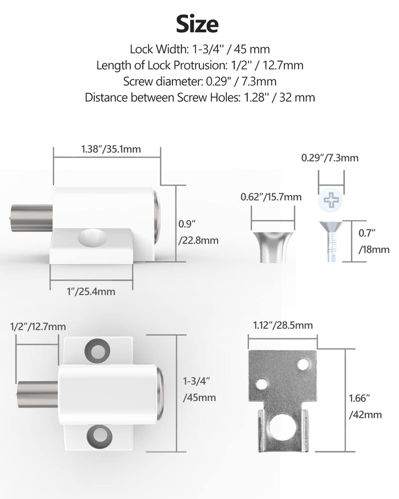 Lock, 2 Pack Sliding Door Window Lock, Push-in Key Lock, Patio Door Locks for Home Office Classroom (White)