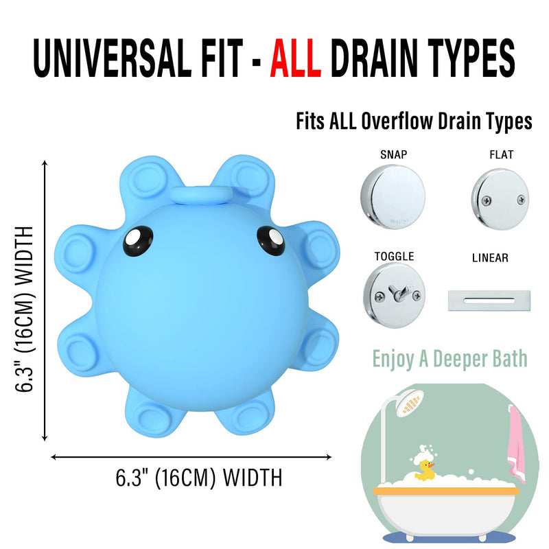 Bathtub Overflow Drain Cover Tub - Silicone Bathroom Overflow Drain Cover, Bath Tub Overflow Cover, Bathroom Spa Accessories, Adds Inches of Water for Deeper&Warmer Bath，Blue Blue