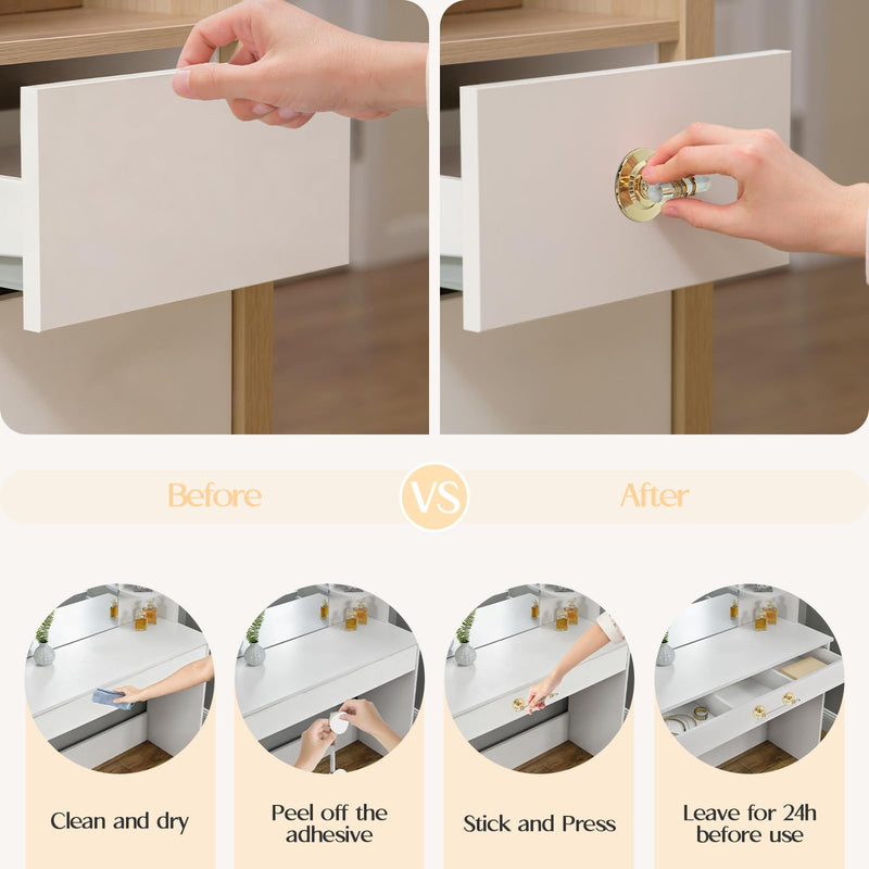 Clear Acrylic Adhesive Cabinet and Furniture Pulls Self Stick Knobs for Cabinet Drawer Cupboard Pulls for Sliding Door Handles Helper for Appliance (Gold, 250mm) Gold