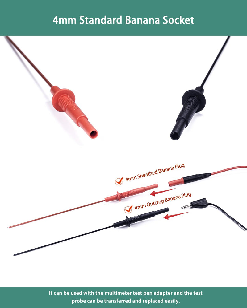 Multimeter Leads, Insulated Test Probe Needle Point Wire Testing Probes, Automotive Extra Sharp Long Reach Prod for Standard 4 mm Test Leads Kit, 600V CAT III