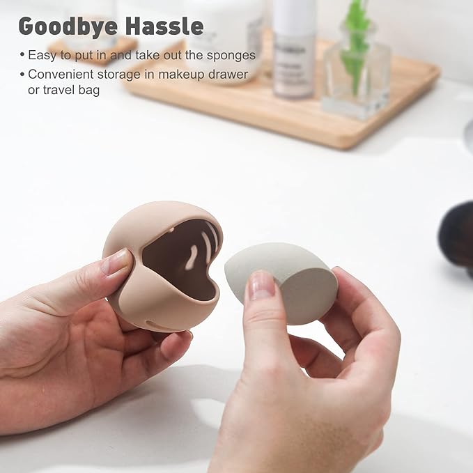 BEZOX Makeup Sponge and Silicone Beauty Sponge Storage Case Set Makeup Sponge Holder Beauty Egg Storage Travel Sponge Stent Sponge Puff Storage Box (Khaki) - NewNest Australia