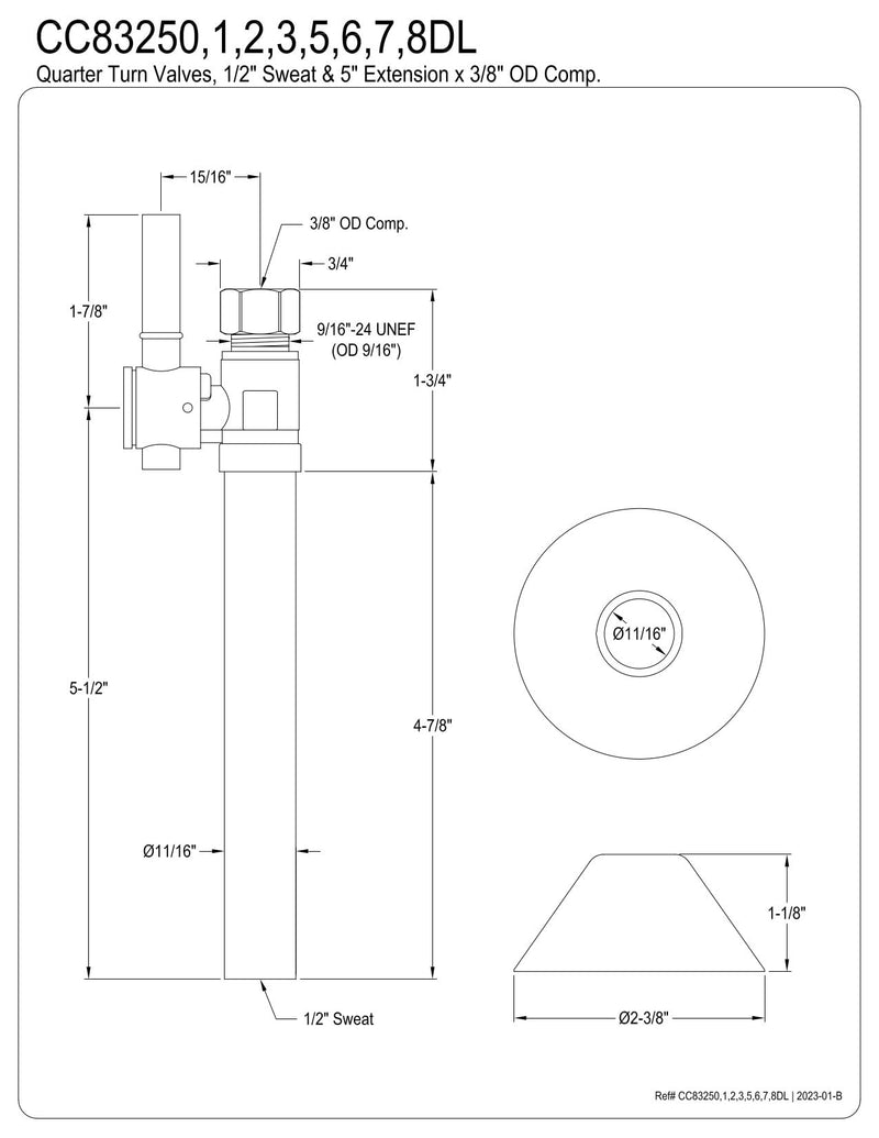 Kingston CC83257DL O.D. Comp Straight Shut-Off Valve, Brushed Brass 7-3/8" (L) x 2-3/8" (W) x 2-3/8" (H)