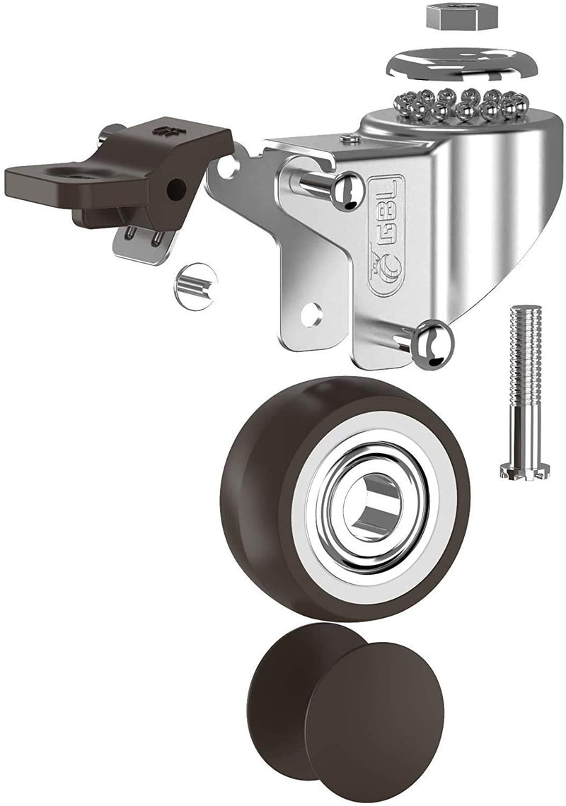 GBL 1" inch Small Caster Wheels with 2 Brakes -1/4" -20 x 3/5" (Stem Dia. 1/4", Length 3/5") - 90Lbs - Low Profile Castor Wheels with Brakes - Set of 4 No Floor Marks Silent Casters - Mini Wheels