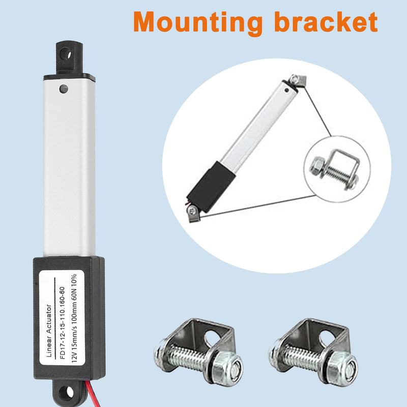 AWINLI Mini Linear Actuator 12V 4 Inch Stroke,60N/13.4Lbs,Speed 15mm/s Mini Waterproof Sports Actuator Small 12V with Mounting Bracket for Cabinets,Window Openers,Robots(100mm） 4 "/100mm mini12V