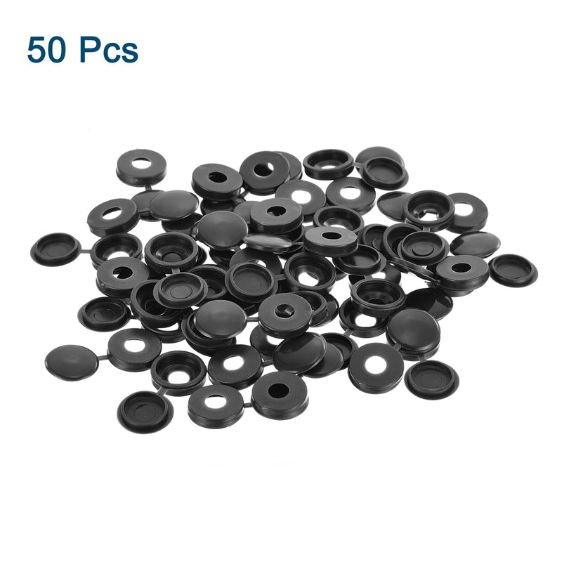 uxcell 50Pcs Screw Caps, 5.3mm/0.21" ID Screw Snap Covers Washer Flip, PVC Hinged Screw Cover Caps for Covering Screw Heads(Black) Black