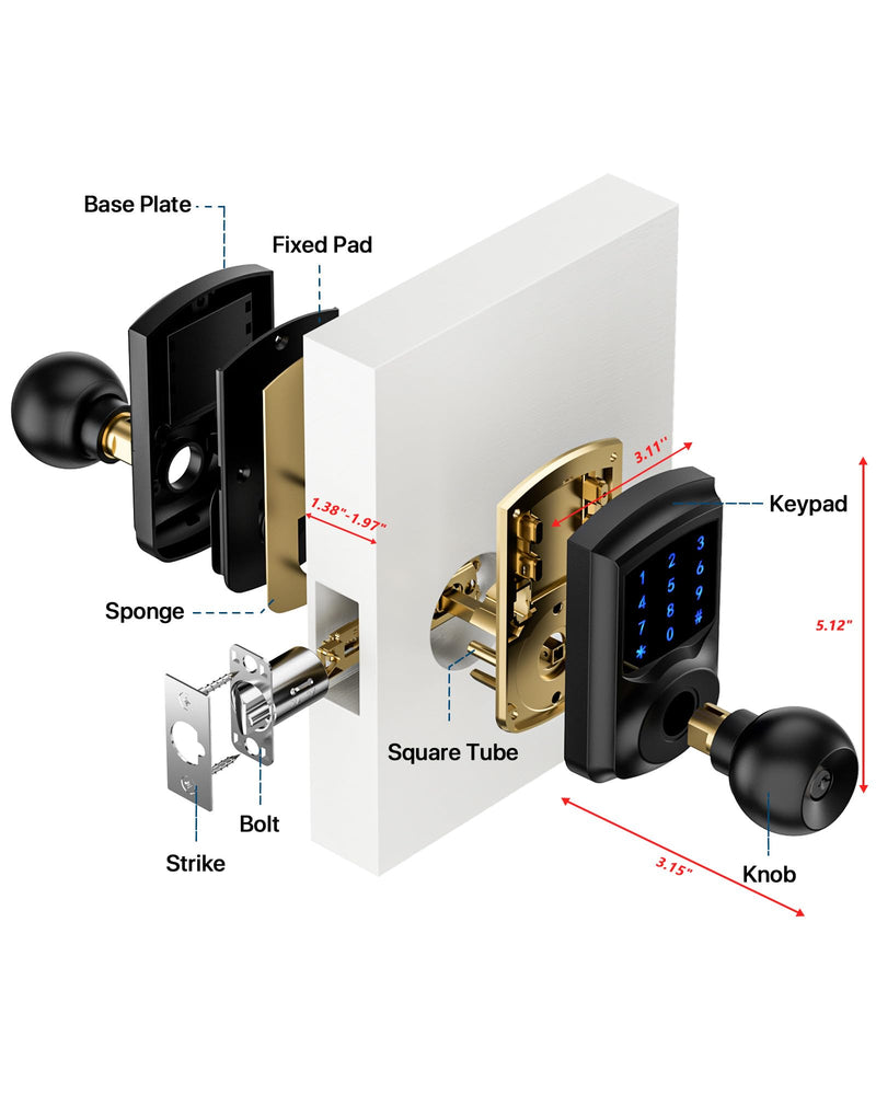 Hidalife Keyless Entry Door Lock with Code, Keypad Door Lock with Handle, Touchscreen Digital Lock with Keypad for Front Door, Auto-Lock, Matte Black
