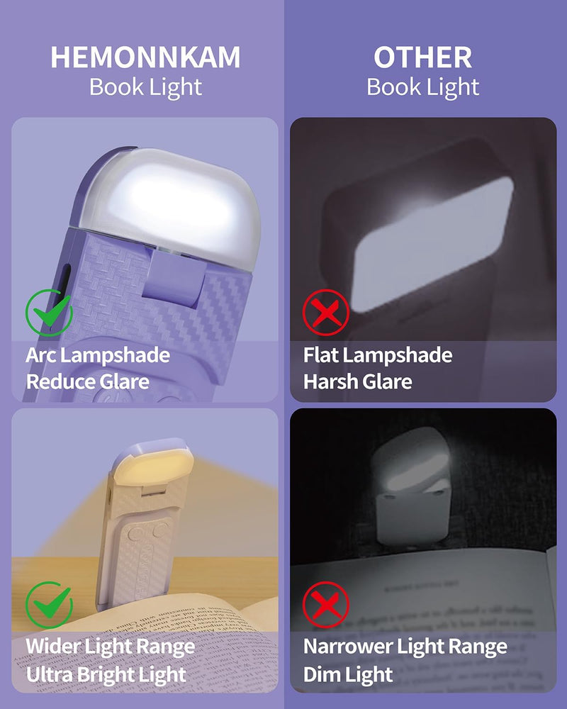 Reading Book Light, Clip on Reading Light, Rechargeable Reading Light, Book Lights for Reading at Night in Bed, Reading Lights for Books in Bed, Book Reading Light Clip, Romantic Purple