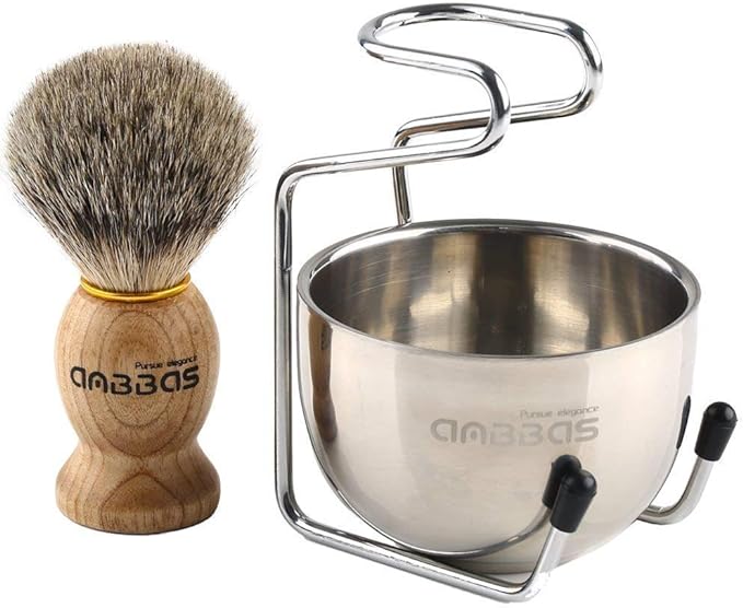 Easy Raku® Beard Brush Shaving Brush Set of 3 Pure Badger Hair Shaving Brushes Stainless Steel Razor Stand Stainless Steel Shaving Soap Bowl Shaving Foaming Facial Wash Brush for Men Black - NewNest Australia