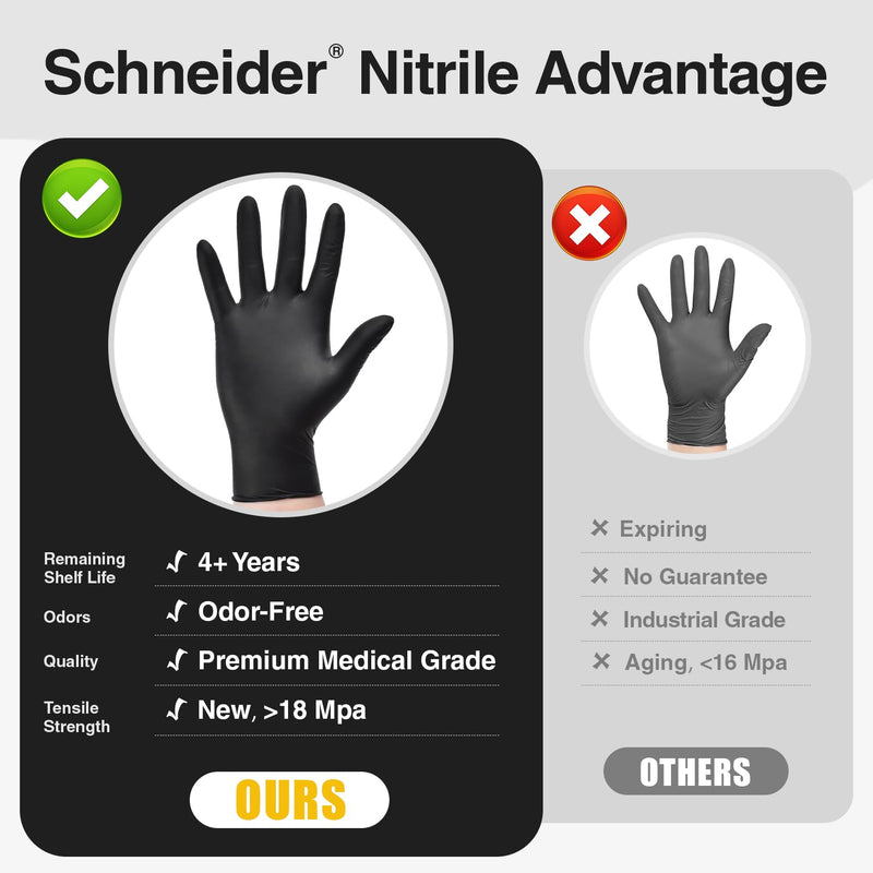Schneider Nitrile Exam Gloves, Black Latex Free Powder Free Disposable Gloves for Medical, Cooking, Cleaning, and Food Prep 100 Medium