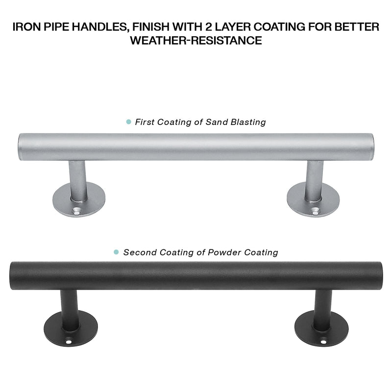 12'' Black Iron Gate Handles and Pulls Pack of 2, Garage Door Handle, Outdoor Sheds Fence Barn Door Pulls, Exterior Cabinets Closet Gate Pulls D25MM-12 INCH