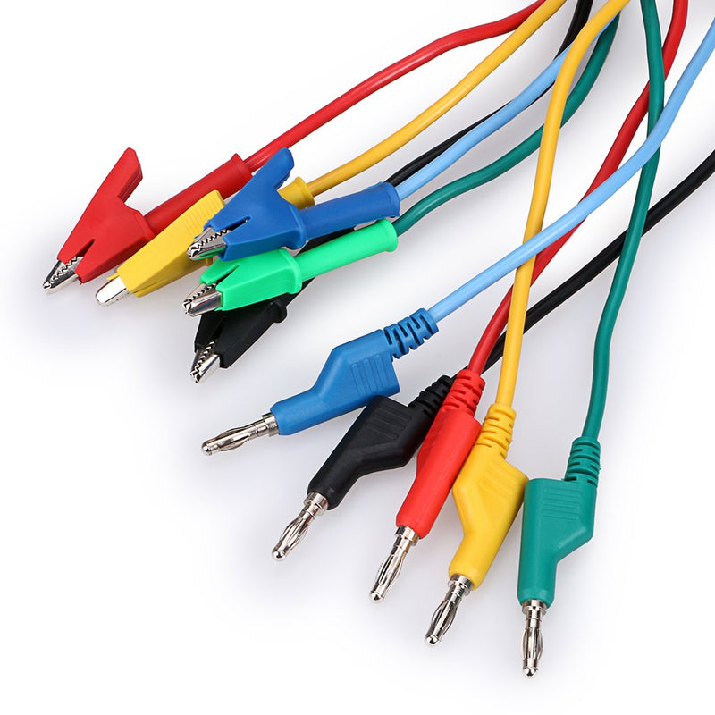 Sumnacon Multimeter Banana Plug to Crocodile Alligator Clip Test Probe, 5PCS 4mm Stackable Colorful Silicone Banana Plug to Alligator Clip Test Probe Lead Wire Cable 1M 3.3 ft