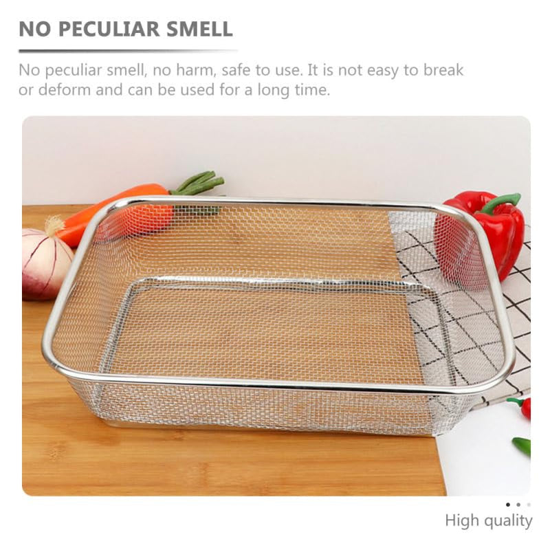 Cabilock Stainless Steel Drain Basket 13.38 X 9.84 X 3.14 Inch Fine Mesh Vegetable Fruit Strainer Kitchen Sink Colander for Food Rinsing and Draining