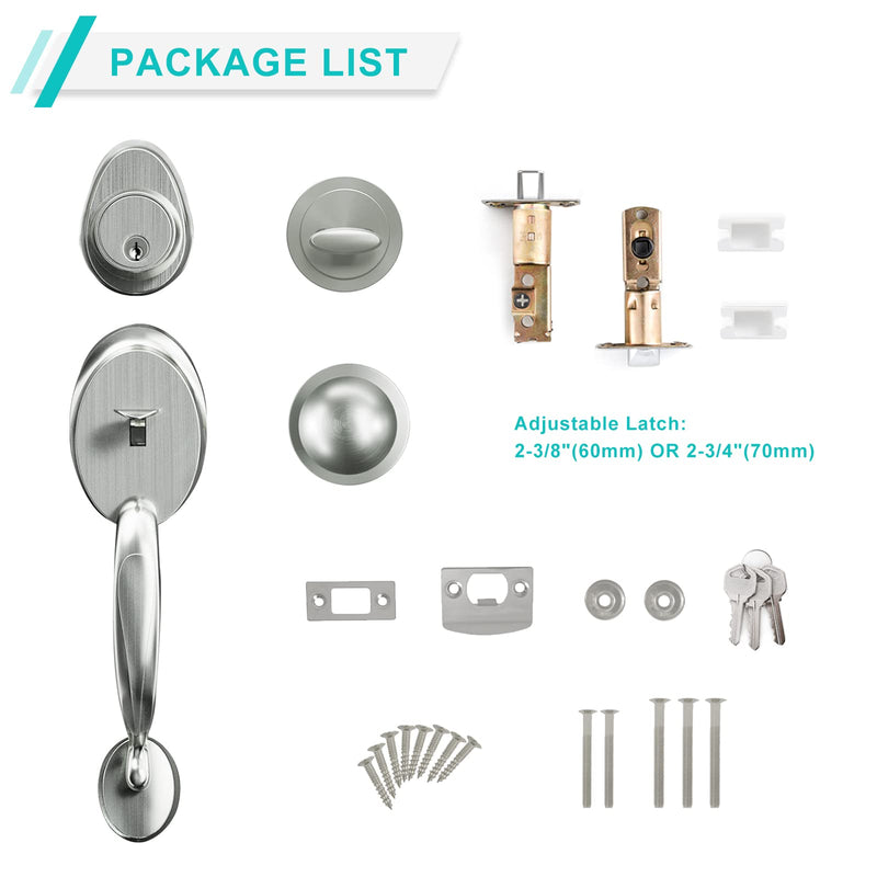 Front Door Handle Set Entry Door Lock Set Satin Nickel Entrance Handle Set with Lock, with Single Cylinder Deadbolt and Knob Handle, Reversible for Right & Left Handed Doors (Antique_1077) Antique