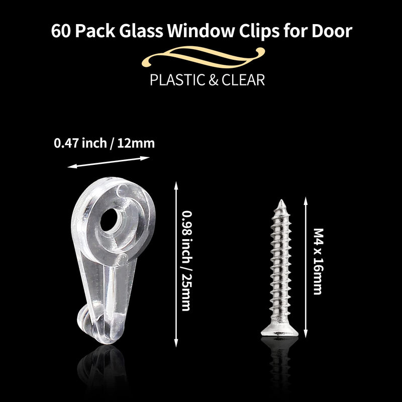 60 Pack Glass Window Clips Clear Retainer Clips, Glass Door Holder Cabinet Panel Bracket Screen Fixing Clips, Glass Door Retainer Kit Mirror Hanging Hardware for Vanity Mirror Window Screen 60 Pack
